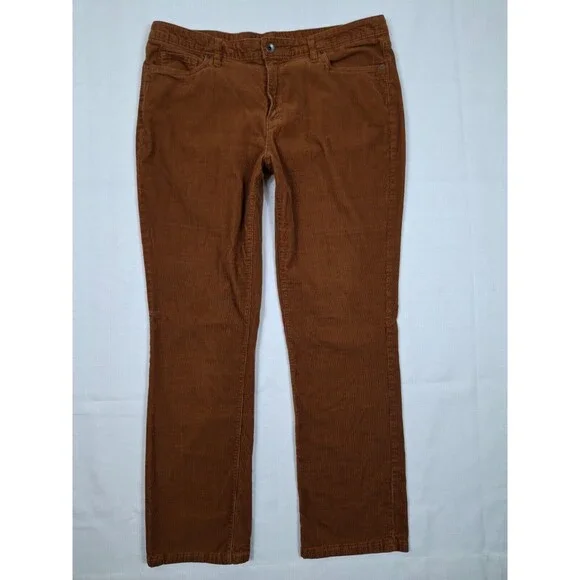 Lands End Brown Corduroy Pants Women's Size 16 Straight Leg Brown Pockets - Picture 1 of 4